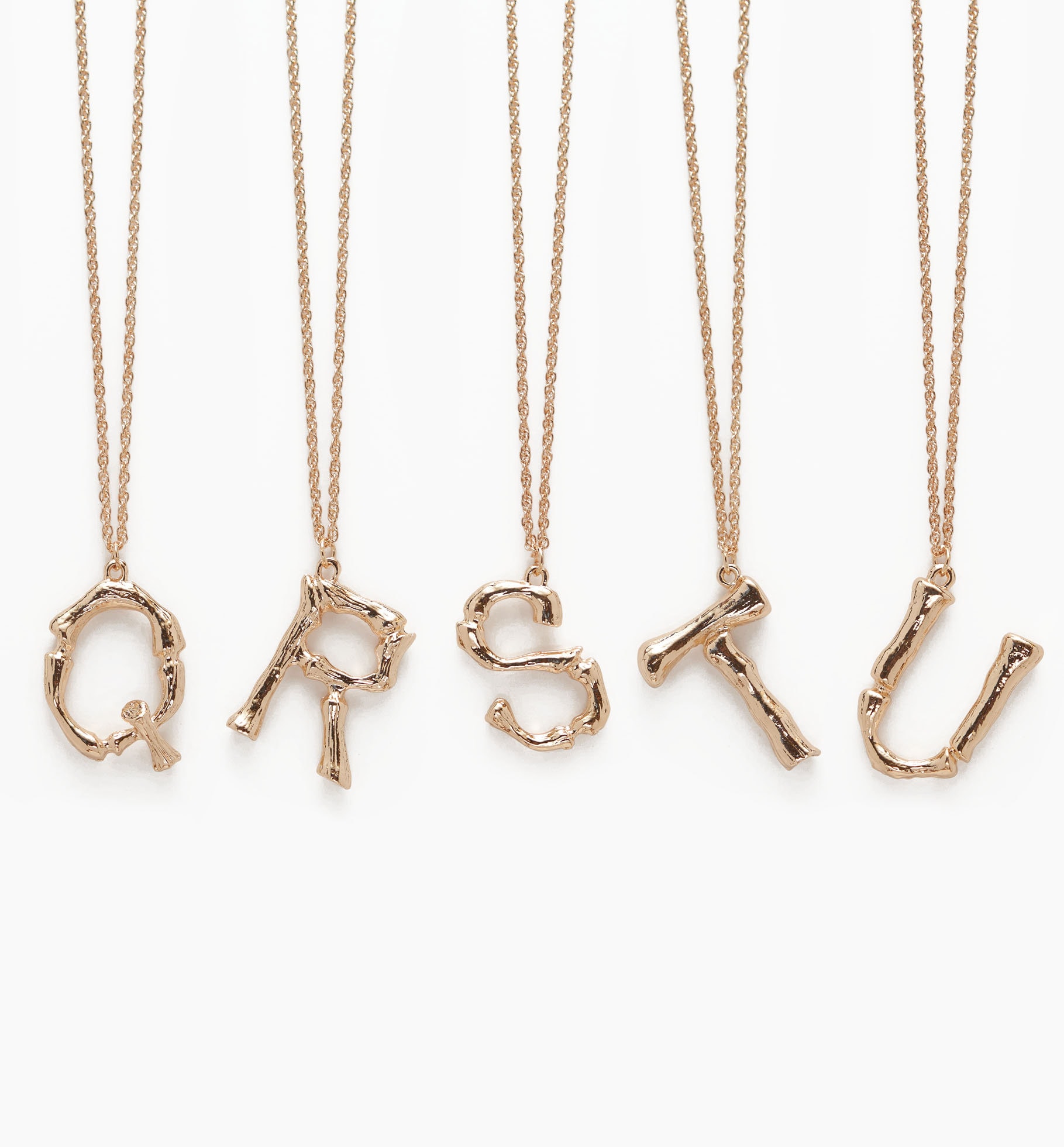 Initial Alphabet Letter Pendant Necklace in 14k Gold Tone Bamboo Rustic ...