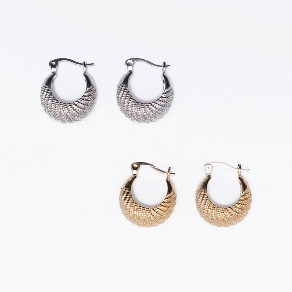 Gold Silver Plated Textured Hoop Creole Statement Croissant Basket Latch Earrings 18mm