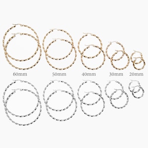 Twisted Creole Hoops Gold and Silver Plated Earrings 20mm 30mm 40mm 50mm 60mm