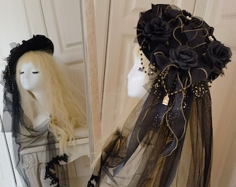 Augenstern Black Gold Stars Floral Bonnet Hat Cosplay costume Personalization