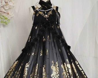 Flug Der Feder Schwarzes Kleid Peacock Tail Zur Schau stellendes Kleid Handmade Custom