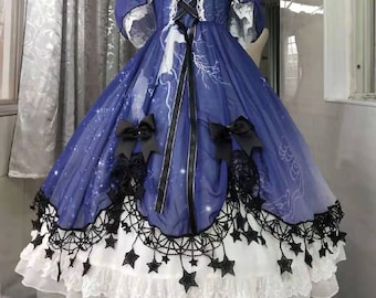 Stardust Dress Blue Black Star OP Handmade Custom/Knee Length Version