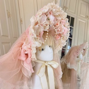 Girls&#39; Mood Pink Princess Floral Bonnet Hat Cosplay costume Personalization