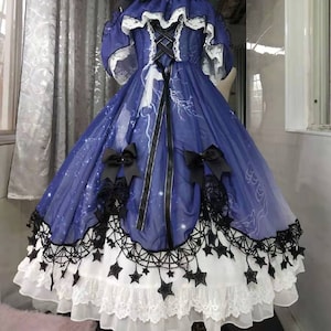 Stardust Dress Blue Black Star OP Handmade Custom/Knee Length Version