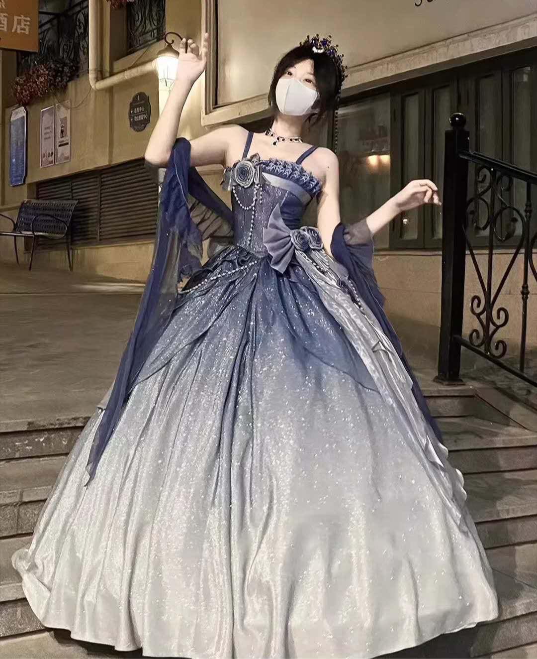 navy blue dress with silver and Quinceanera Process Time