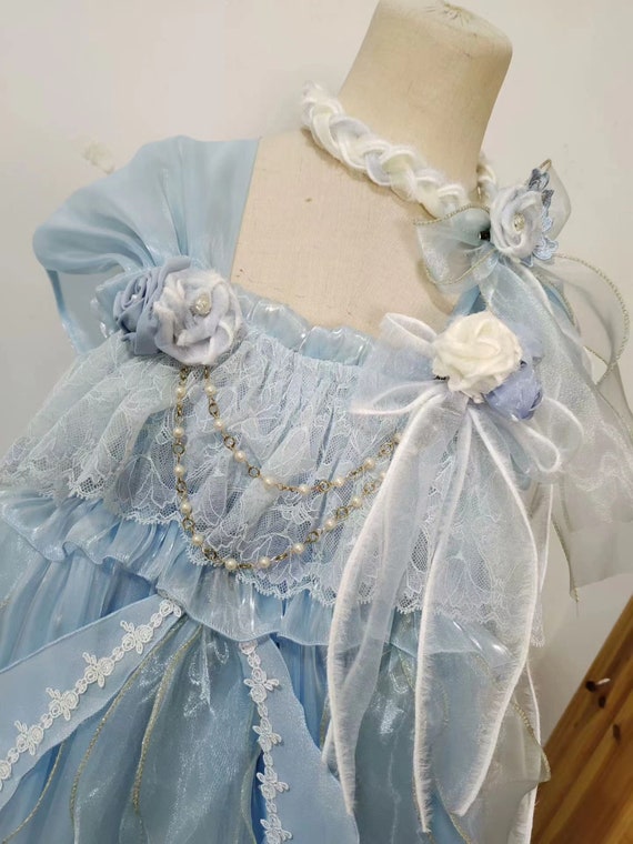 Jellyfish Light Blue Dress/Trailing Tendrils/Halloween Skirt Handmade Custom Personalize