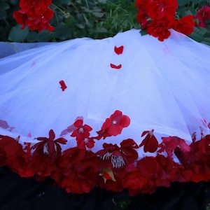 Red Rose White Floral Hoopskirt Skirt Handmade Custom Personalize