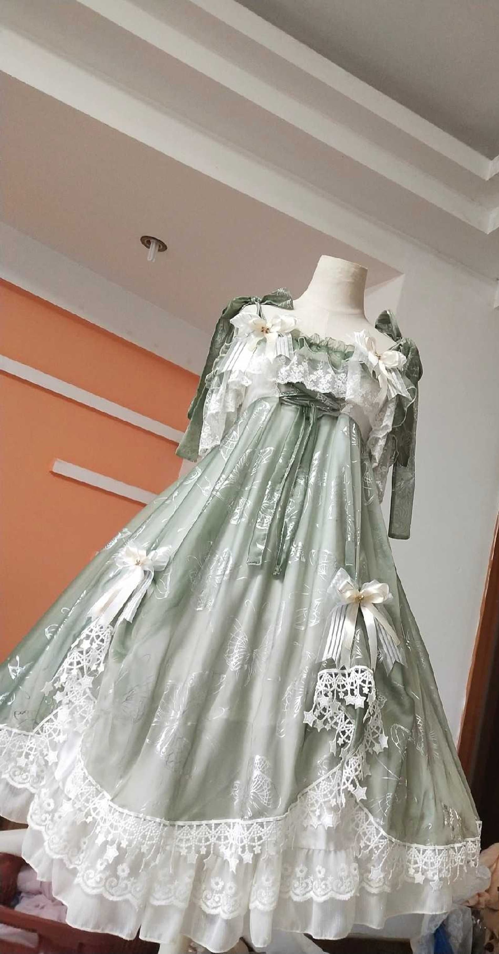 Stardust Green Dress Butterfly White OP Handmade Custom - Etsy