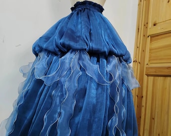 Robe bleu marine méduse, jupe double usage, Halloween, fait main, personnalisation