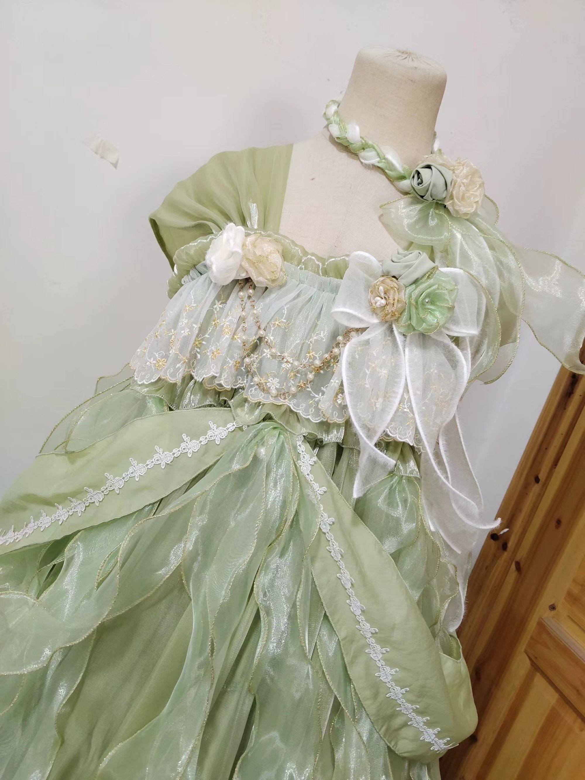 Jellyfish Green Dress/Trailing Tendrils/Halloween Skirt Handmade Custom Personalize