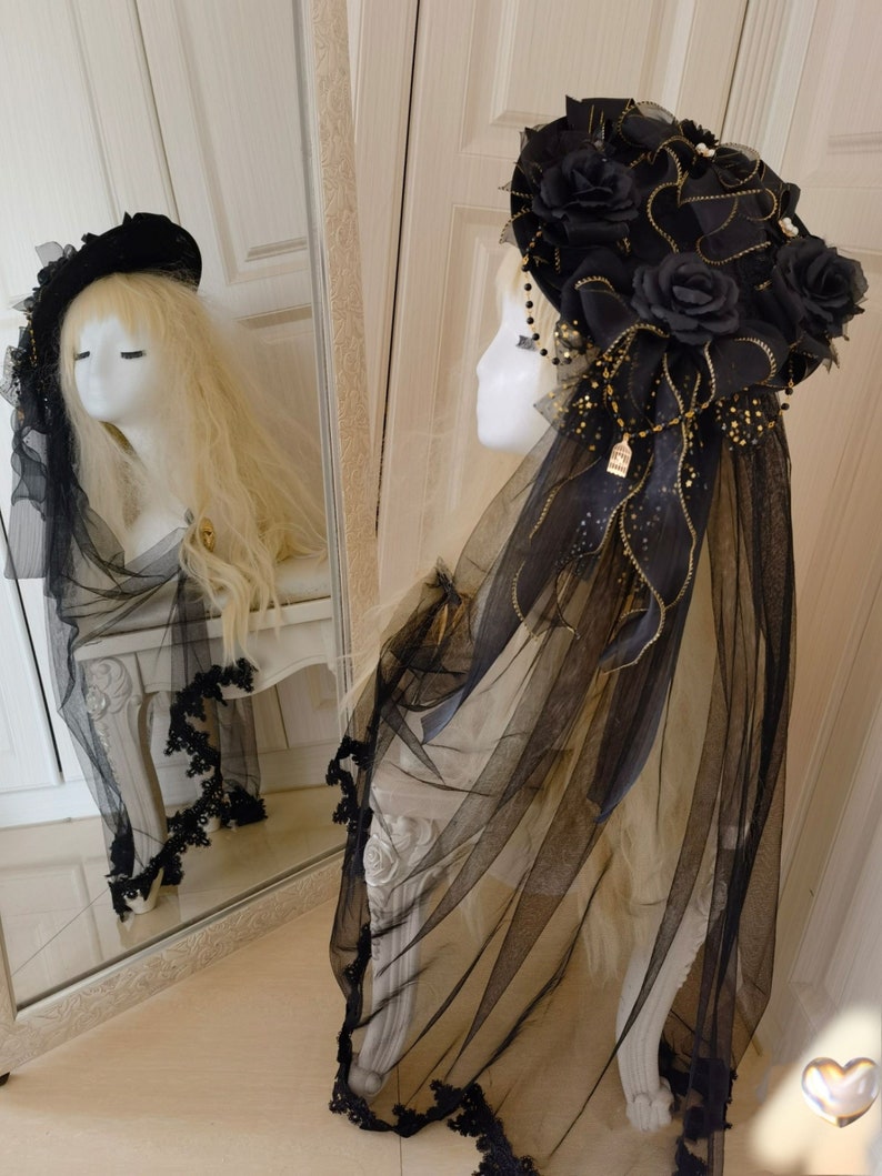 Augenstern Black Gold Stars Floral Bonnet Hat Cosplay Costume - Etsy