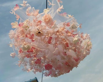 White Pink Floral Hoopskirt Skirt Handmade Custom Personalize