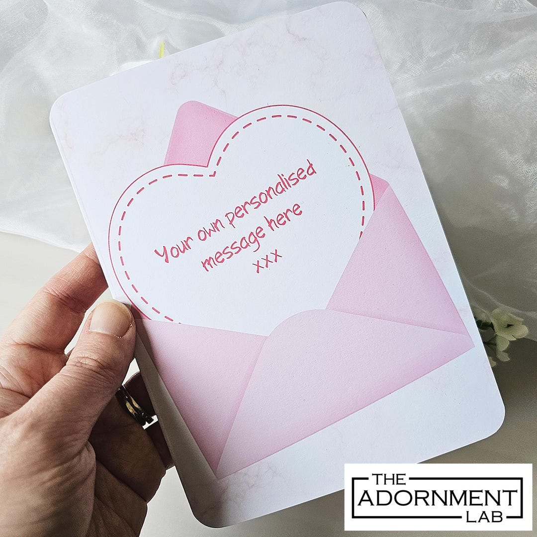 Personalised Message Card Pink Love Note Choose Own Text Valentines ...