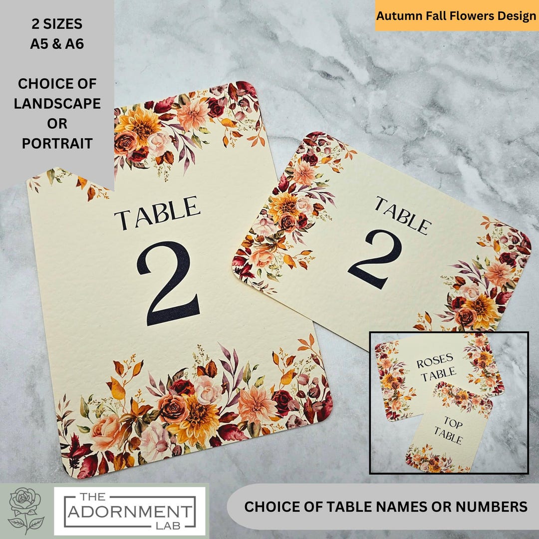 Table Numbers Autumn Fall Flowers Wedding Tables Autumnal Table Names ...