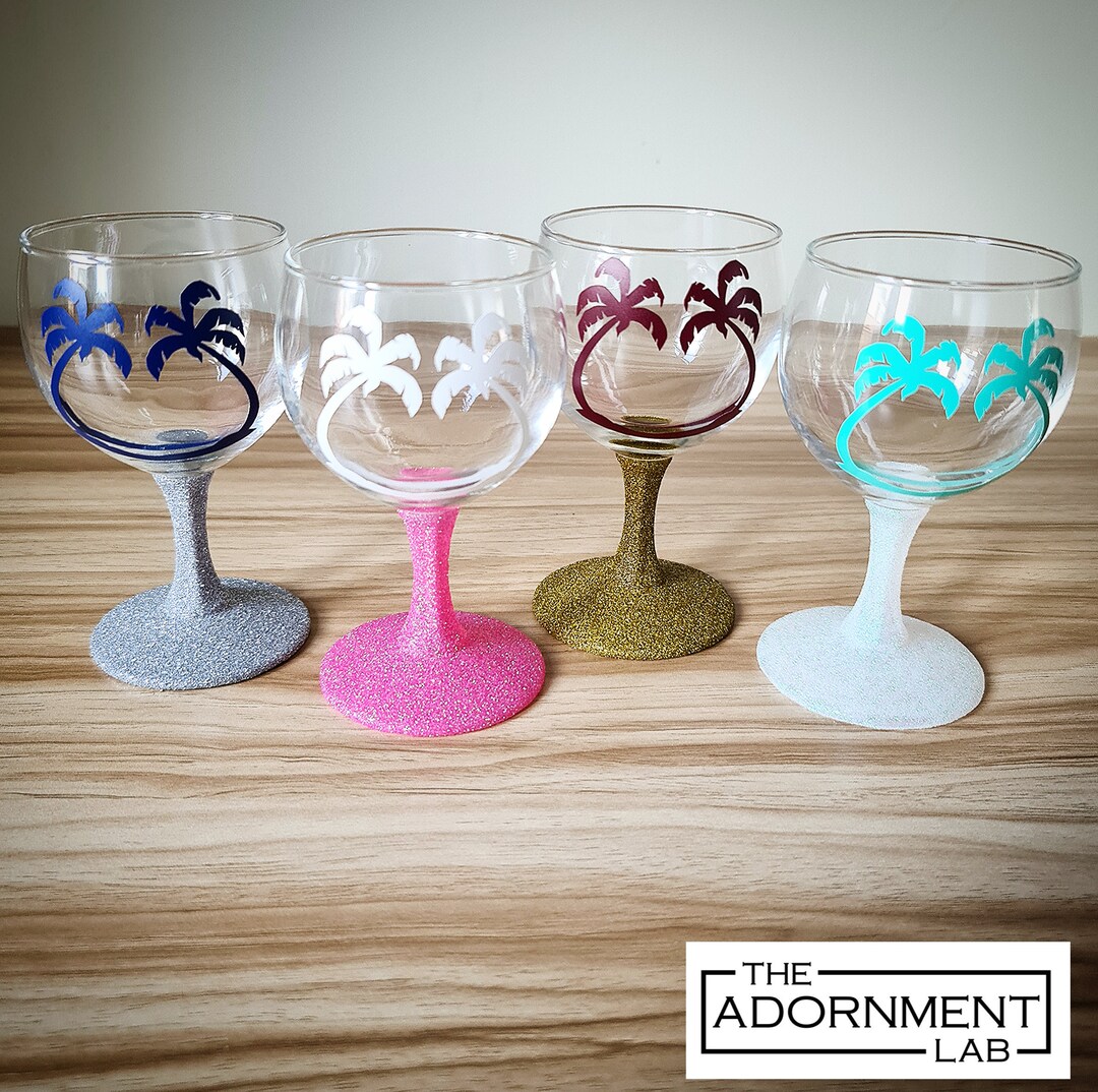Set of 4 Palm Tree Wine Glasses Colourful Beach Cocktail Drinkware