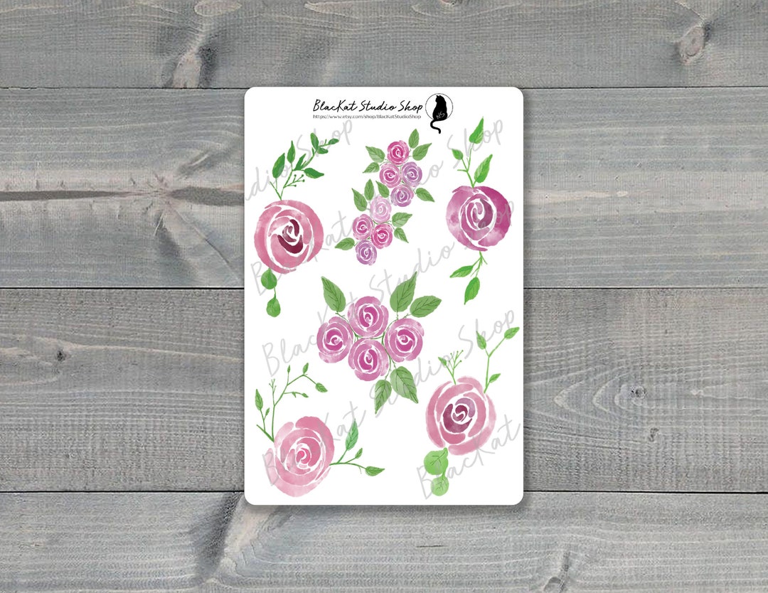 Pink Roses Sticker Sheet Download - Watercolor Flowers for Bullet ...