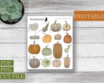 Printable Pumpkin Planner Stickers- Pumpkins Clip Art for Planners with Cut File Included and guide lines to cut by hand.