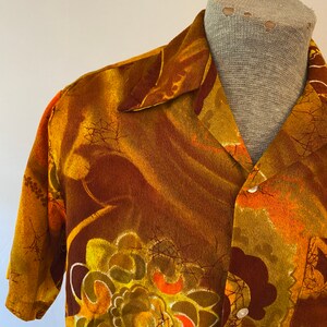 Vintage Wiki of Hawaii LTD Hawaiian Shirt. M-L. Orange, yellow, brown. Excellent condition. image 3