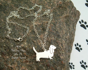 Collier Basset, collier pour elle, pour son anniversaire, collier cadeau, pendentif basset hound, argent 925, pour les amis, race de chien, collier en argent