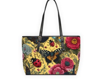 Butterfly Ladybug Floral PU Leather Shoulder Bag, Women's Handbag