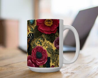 Mug floral en céramique coccinelle papillon, cadeau pour amoureux de la nature