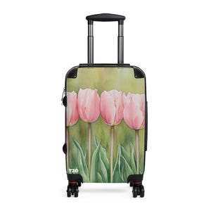Suitcase, Travel Bag, Luggage, Pink Tulip Design, Floral Suitcase, Flower Pattern Suitcase