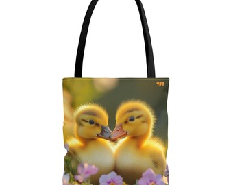 Duckling Tote Bag, Yellow Cute Duck Design, Reusable Shopping Bag, Farmer's Market Tote, Animal Lover Gift