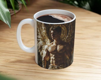 Male Angel Ceramic Mug: Religious Coffee Cup