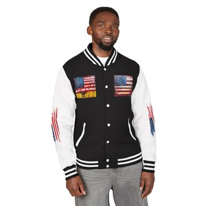 Patriotic Letterman Jacket: American Flag Design, USA Made Cotton-Blend