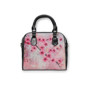 Shoulder Handbag, Pink Blossom Design, Floral Purse, Women&#39;s Tote Bag, Spring Fashion Accessory, Gift for Her