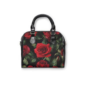 Red Roses Shoulder Handbag: Floral PU Leather Tote