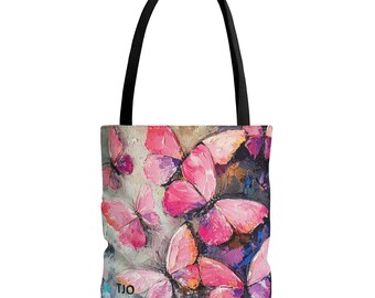 Butterfly Tote Bag, Floral Reusable Shopping Bag, Nature Lover Gift, Butterfly Print Shoulder Bag, Eco-Friendly Grocery Tote, Garden Theme