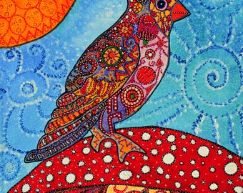 Cardinal, Giclee, Wall art, 8x8", Virginia bird, signed, Starroot, visionary intuitive Folk art, gift