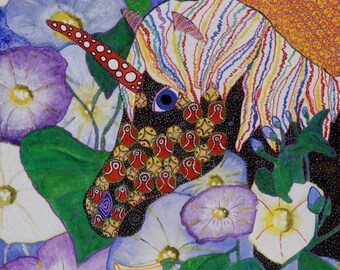 Morning Glory Dream, 8"x8" visionary, self taught art, folk art