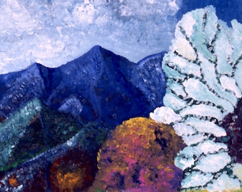 Blue Ridge Mountains, Giclee, Wall art, 8x8", Folk art, by Starroot, Holiday gift, Birthday gift