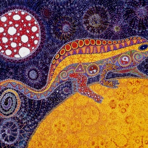 Chameleon cosmic, 8x12&quot; signed Giclee print by folk artist Starroot, gift