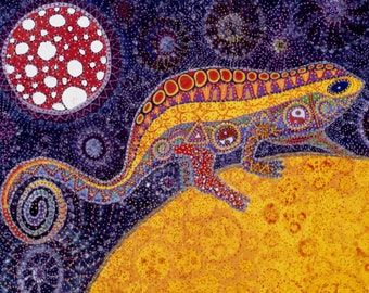Chameleon cosmic, 8x12" signed Giclee print by folk artist Starroot, gift