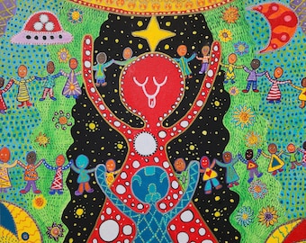 Starroot newest painting: " Life journey to the Light" visionary intuitive Folk art Giclee print signed 8x10"