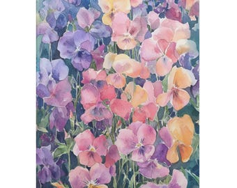 スウィートピージャーナル、ビオラ、水彩画風の花、罫線入りノート、女性用花柄ノート