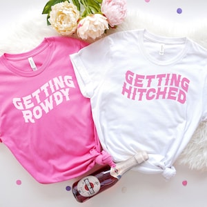 Nashville Bachelorette Shirt SVG | Getting Hitched Getting Married Getting Rowdy PNG | Country Bachelorette Wavy Text Shirt Designs