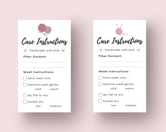 Printable Knitting & Crochet Care Instruction Cards (Digital Download)