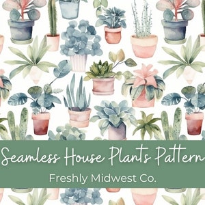 Seamless House Plants Repeating Pattern  Planters Backgrounds Digital Paper - Watercolor Monstera Pattern - Fabric Pattern Potted PlantsPNG