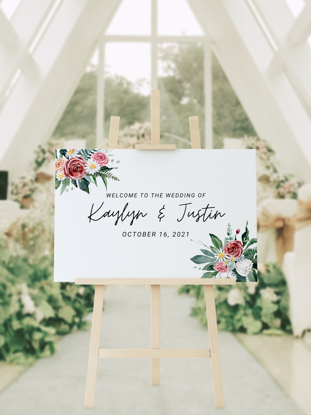 Editable Floral Welcome to Our Wedding Sign Canva Template - Watercolor ...