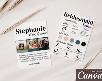 Editable Bridesmaid Information Card - DIY Canva Bridesmaid Detail Card Template - Printable Bridesmaid Info Card Wedding Party Infographic