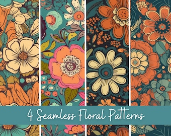 Retro Floral Seamless Pattern: Boho Fabric Print (PNG Digital Download)