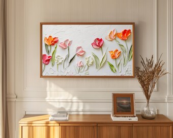 Textured Tulips Frame TV Art: 3D Floral Spring Artwork (Digital Download)