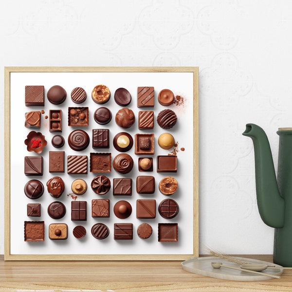 Digital Chocolates Print | Chocolate Box Painting Kitchen Artwork | Dining Room Decor | Food Print | Kitchen Wall Art Colorful Decor |