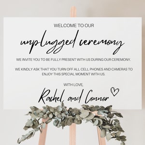 Editable Unplugged Ceremony Wedding Sign Canva Template - Minimalist No Cell Phone Canva Template - Printable Wedding Sign - Unplugged
