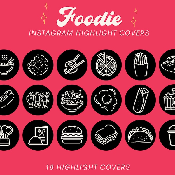 Foodie Instagram Highlight Covers - Food Line Art Instagram Story Highlight - Insta Story Icons Food Bloggers - Food Influencer Marketing