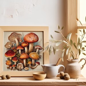 Digital Painted Mushrooms Print | Fungi Poster Art Illustration | Cottage Core Room Decor | Realistic Mushroom | Wall Art Colorful Decor |